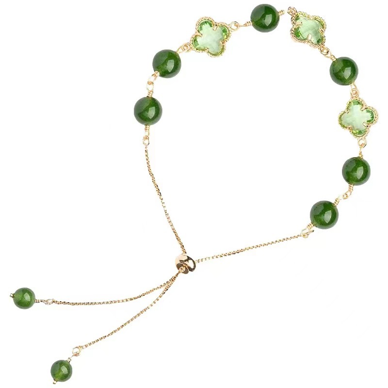 Gelang Giok Serut Hijau Bunga Titanium | Aksesoris Gelang | Gelang Giok Asli China