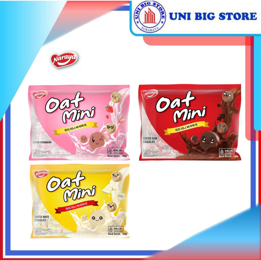 

Naraya Oat Mini Coated Dark | White | Strawberry Chocolate 180 gr BAG