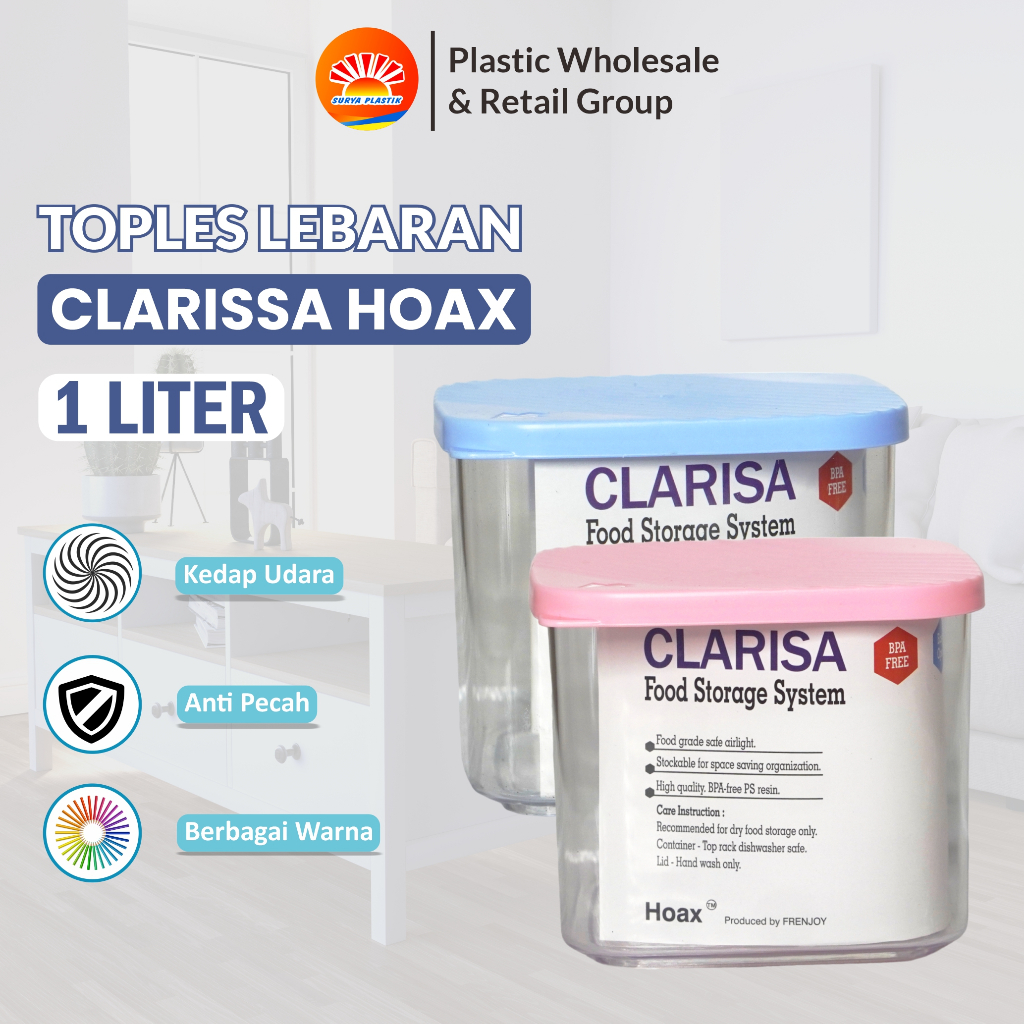 Toples Kue  Kerupuk Lebaran Plastik /Toples Serbaguna/Toples Clarissa / Frenjoy 1 Liter