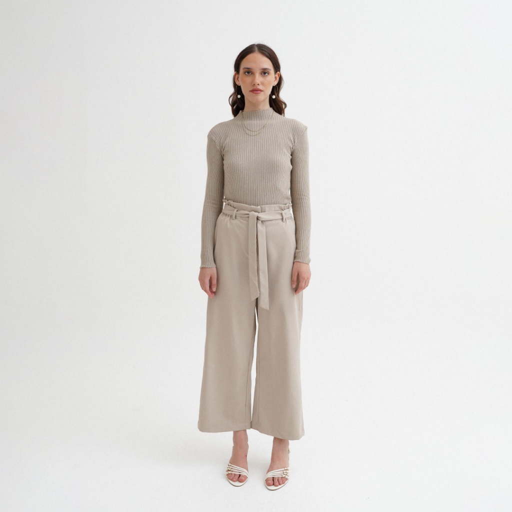 Queensland Belted Paper Bag Pants Celana Bahan Wanita LIN000374Q Coklat Muda