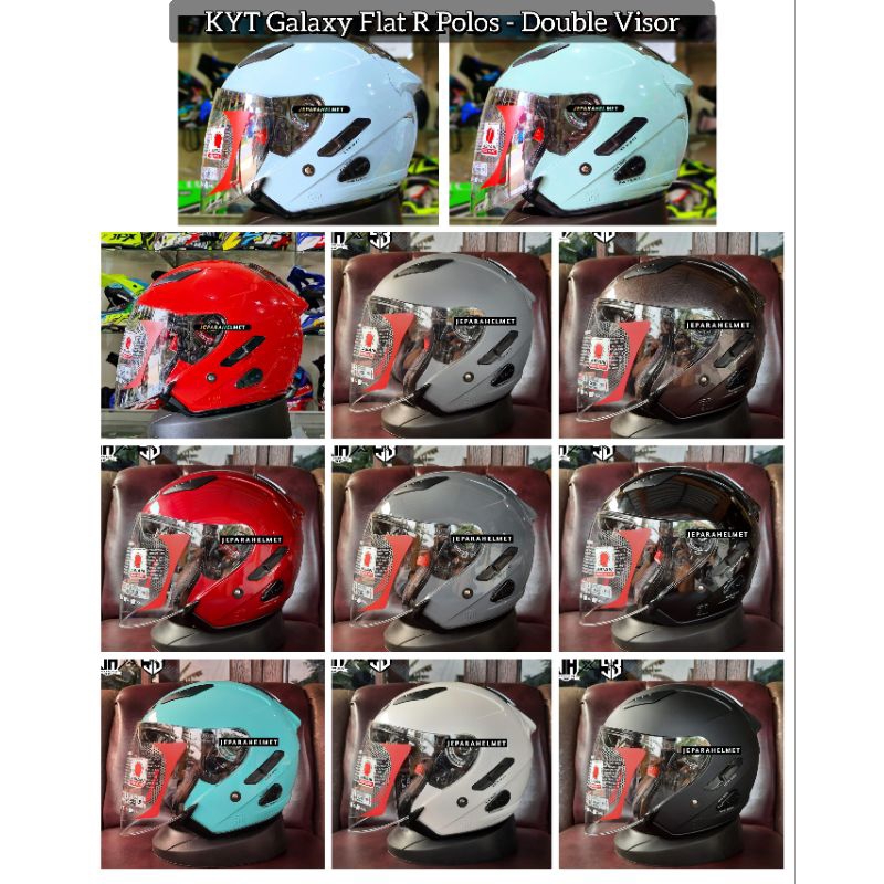 Helm KYT Galaxy Flat R Solid Double Visor Original Terbaru | KYT HalfFace Galaxy Flat R Polos Fire R