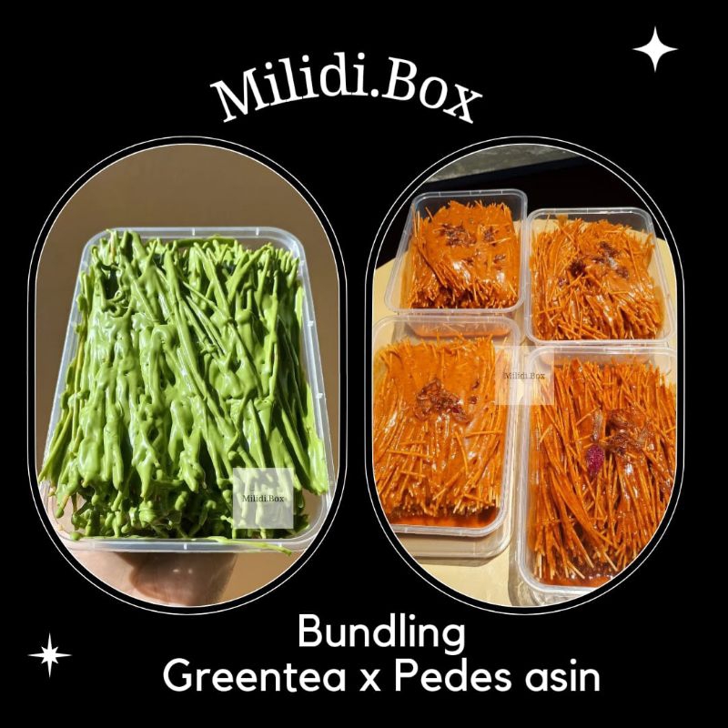 

Milidi_Box snack mie Lidi Lumer BUMBU BASAH Bundling B (GREENTEA&PEDAS ASIN) [PREMIUM] mantap