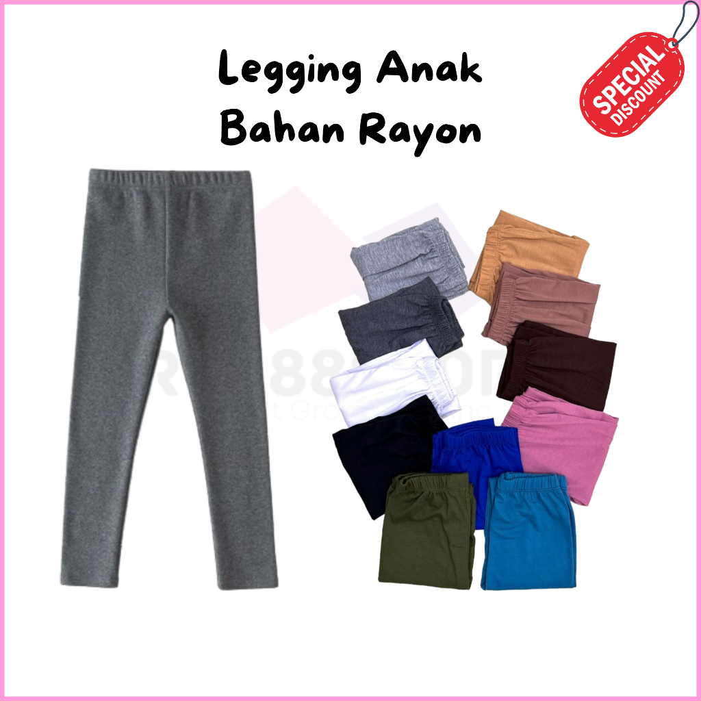 Legging Anak Kaos Bahan Rayon / Leging Kaos Anak Polos Usia 3thn s.d 15 Tahun / Legging Kaos Anak Te