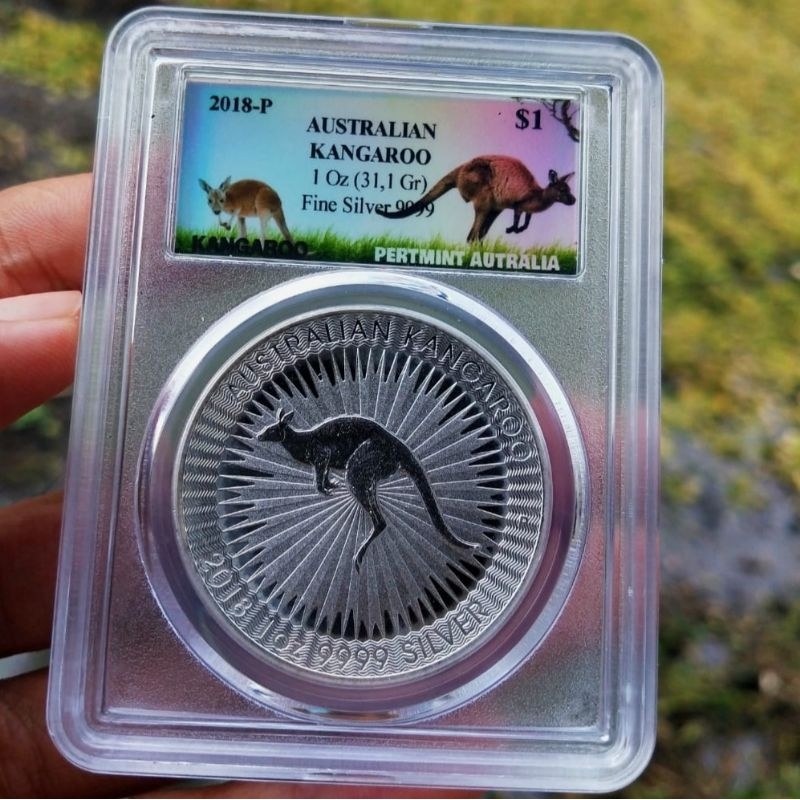 Perak Australia Kanguru 2018 kemasan slab - 1 oz silver coin