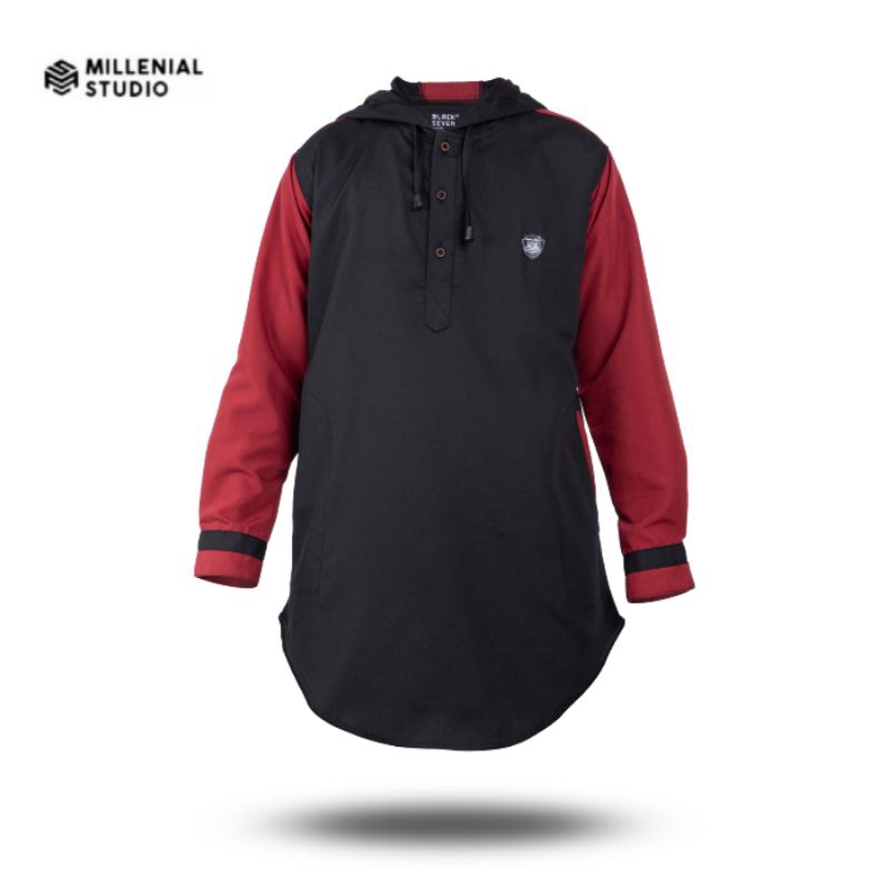 KURTA HOODIE KATUN OXFORD LENGAN PANJANG HITAM | KOKO KURTA PAKISTAN BAJU MUSLIM GAMIS PRIA DEWASA T