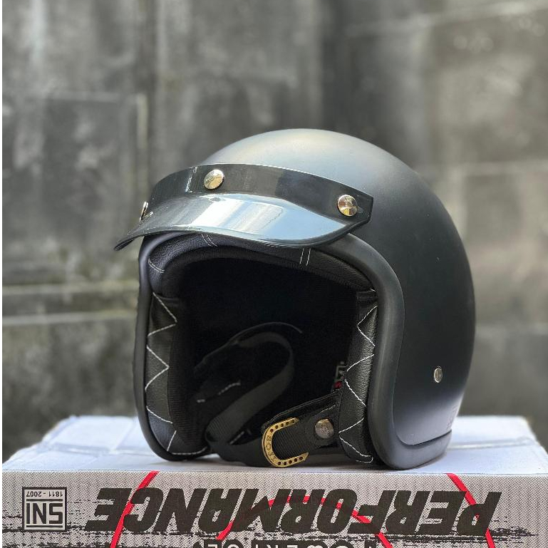 Helm Bogo Retro Original SNI Half Face Hitam Dop - Helm Motor, Helm Vespa, Helm Classic, Helm Slim P