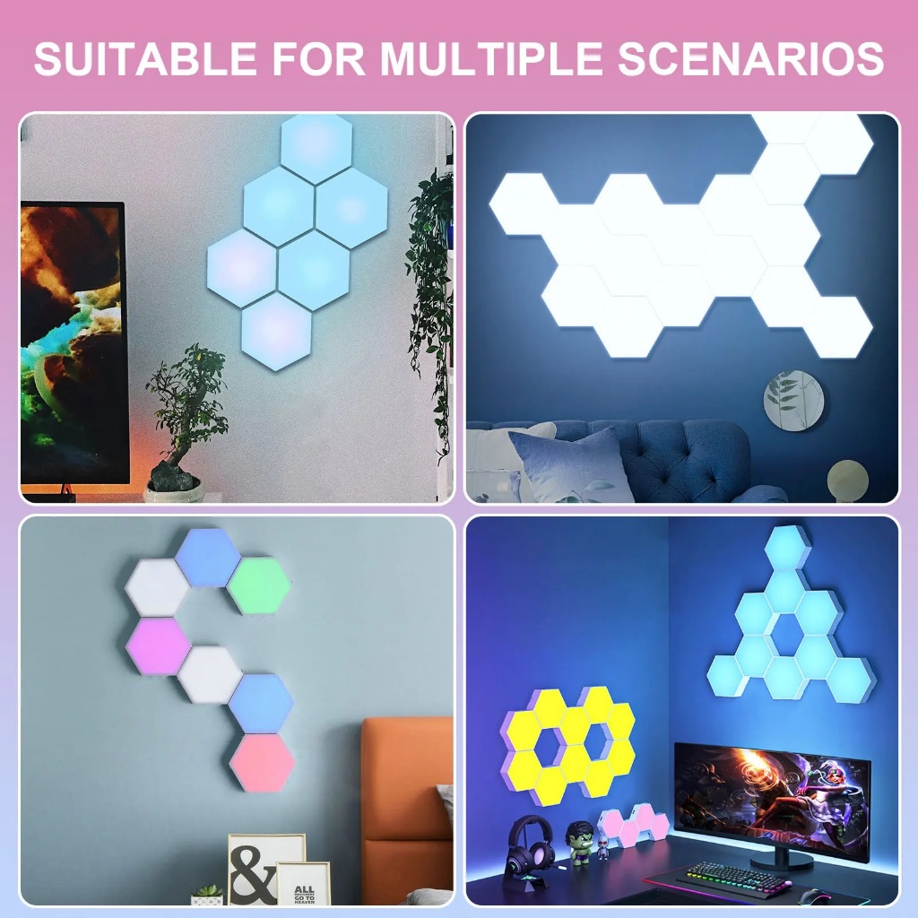 Lampu Hexagon Dinding LED RGB Touch Sensor Hexagonal Modular Lamp Sentuh Puzzle Tempel Remote Contro