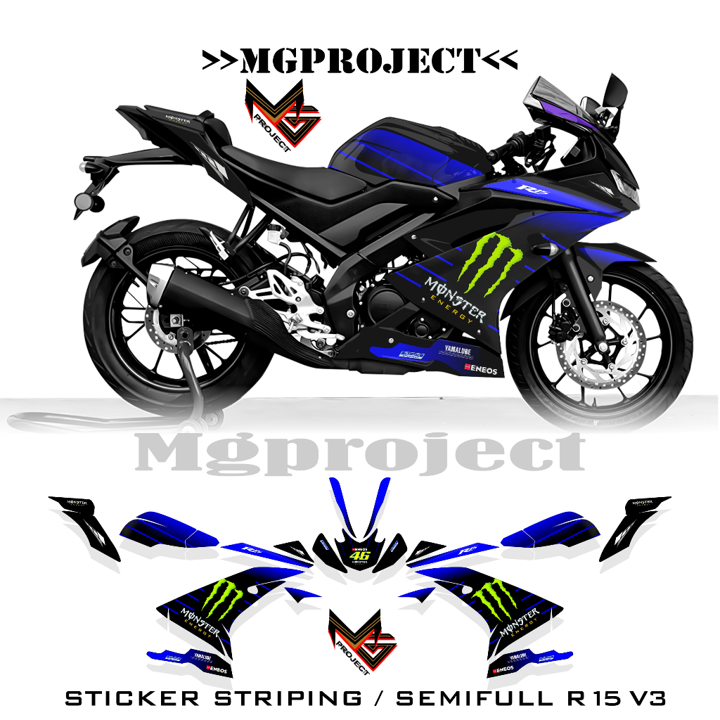 r15 v3 sku5, striping r15 v3 monster, stiker yamaha r15 v3 grafis semifullbody