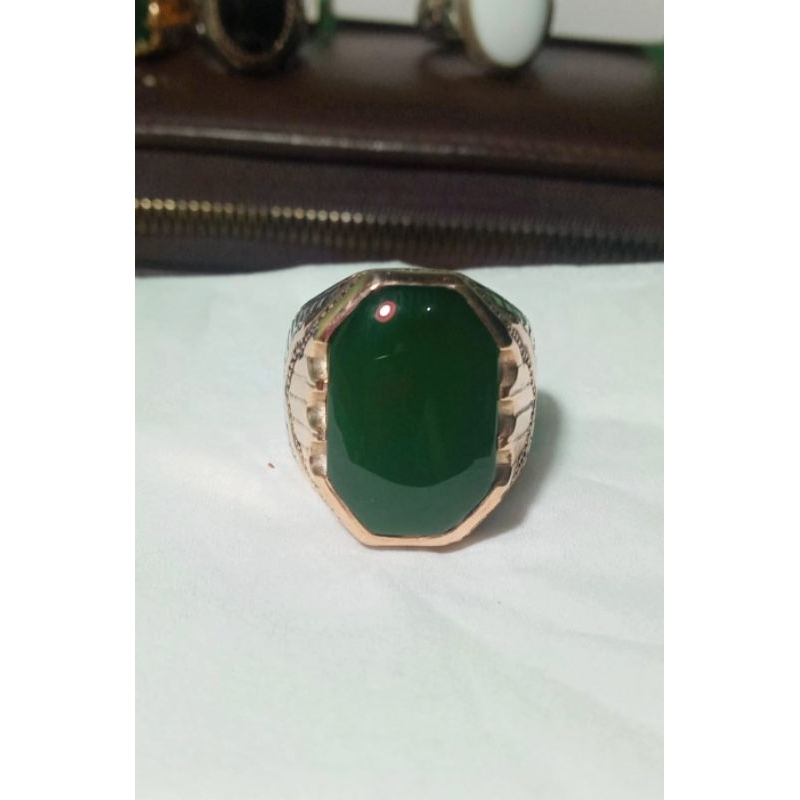 batu yaman akhdor ring perak costume handemad