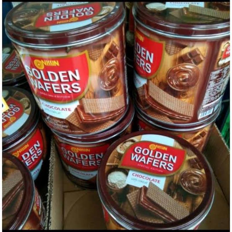 Golden wafer Nissin coklat kemasan kaleng