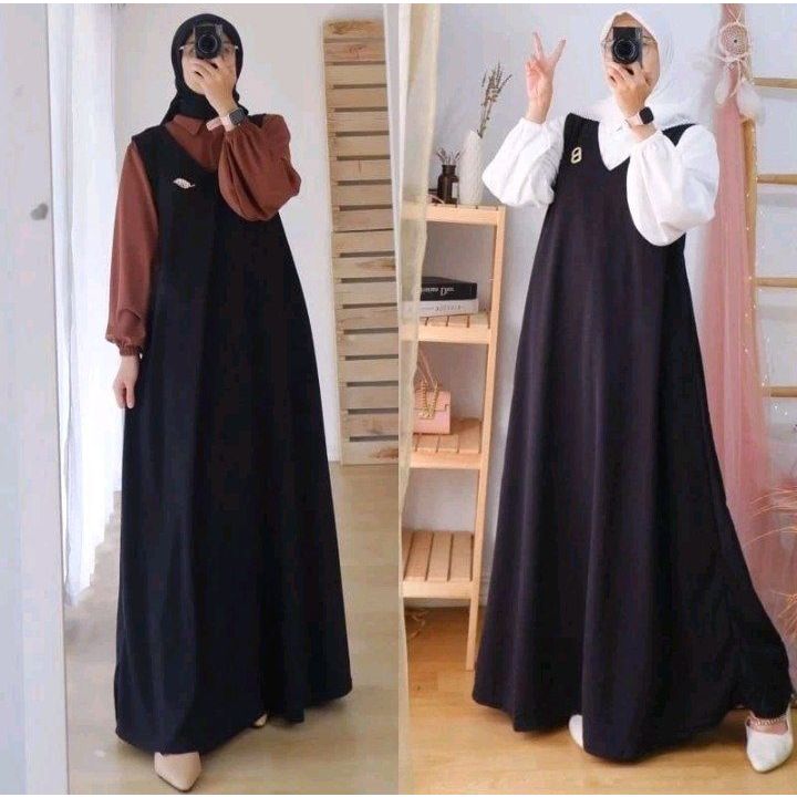Dres  Korean Style - Dress wanita - Gamis set inner baju Busana  Muslimah Kekinian Modern termurah