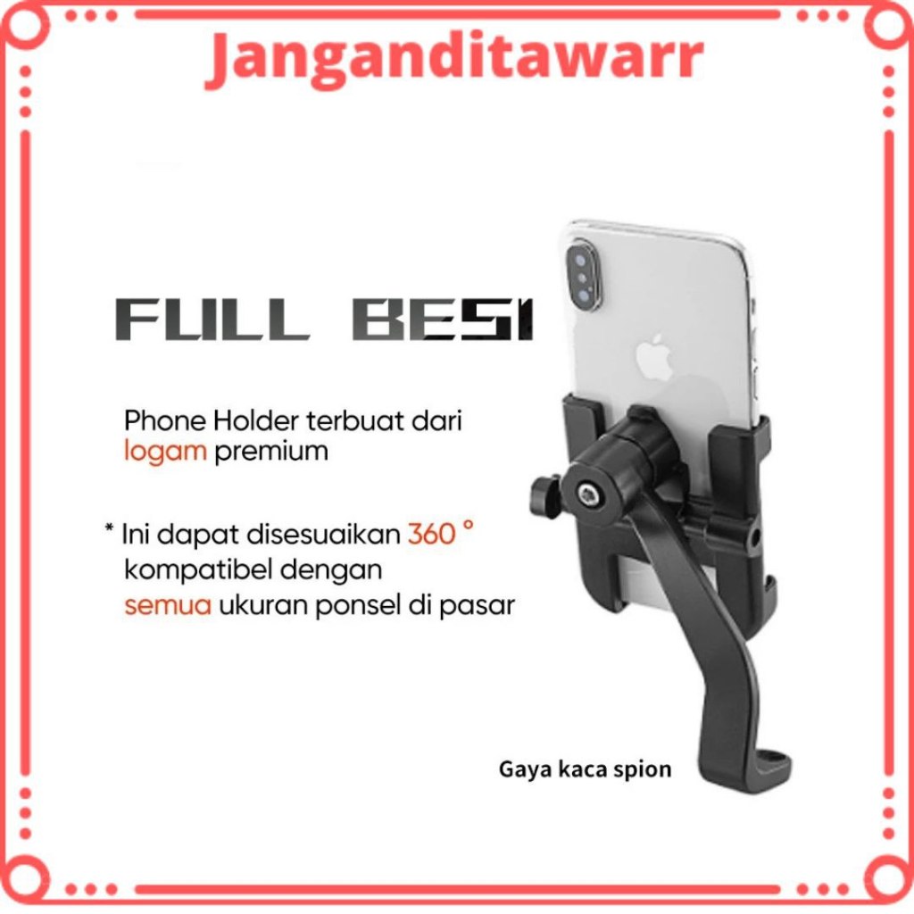 Holder Motor Spion Full Besi Aluminium Phone Holder spion Besi Holder Handphone motor