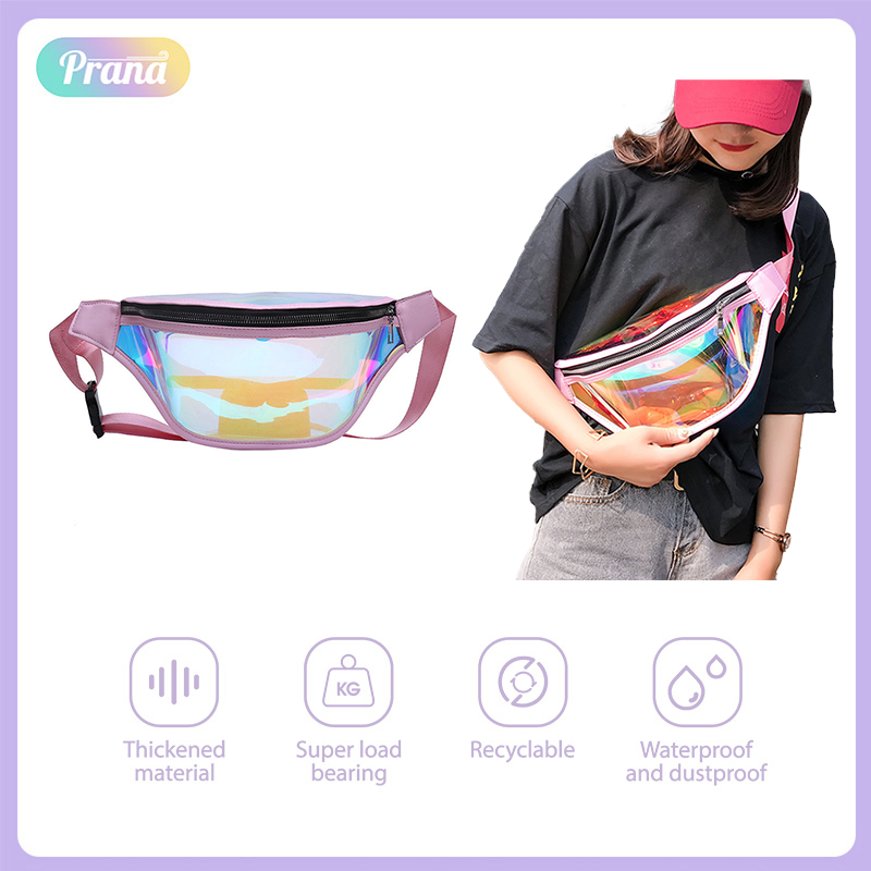 PRANA Tas Fashion Wanita Waistbag Hologram Seleting Zipper Tas Pinggang Model Transparan PN-FAA5050