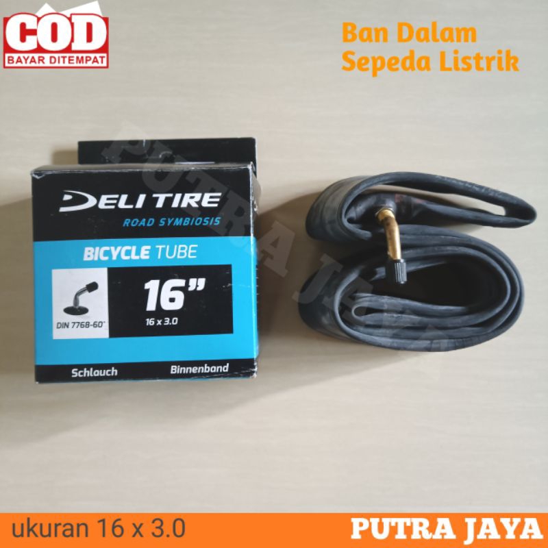 Ban Dalam Sepeda Listrik Ukuran 16 x 3.0 Deli tire Dop pentil bengkok Ring velg 16 Murah High Qualit