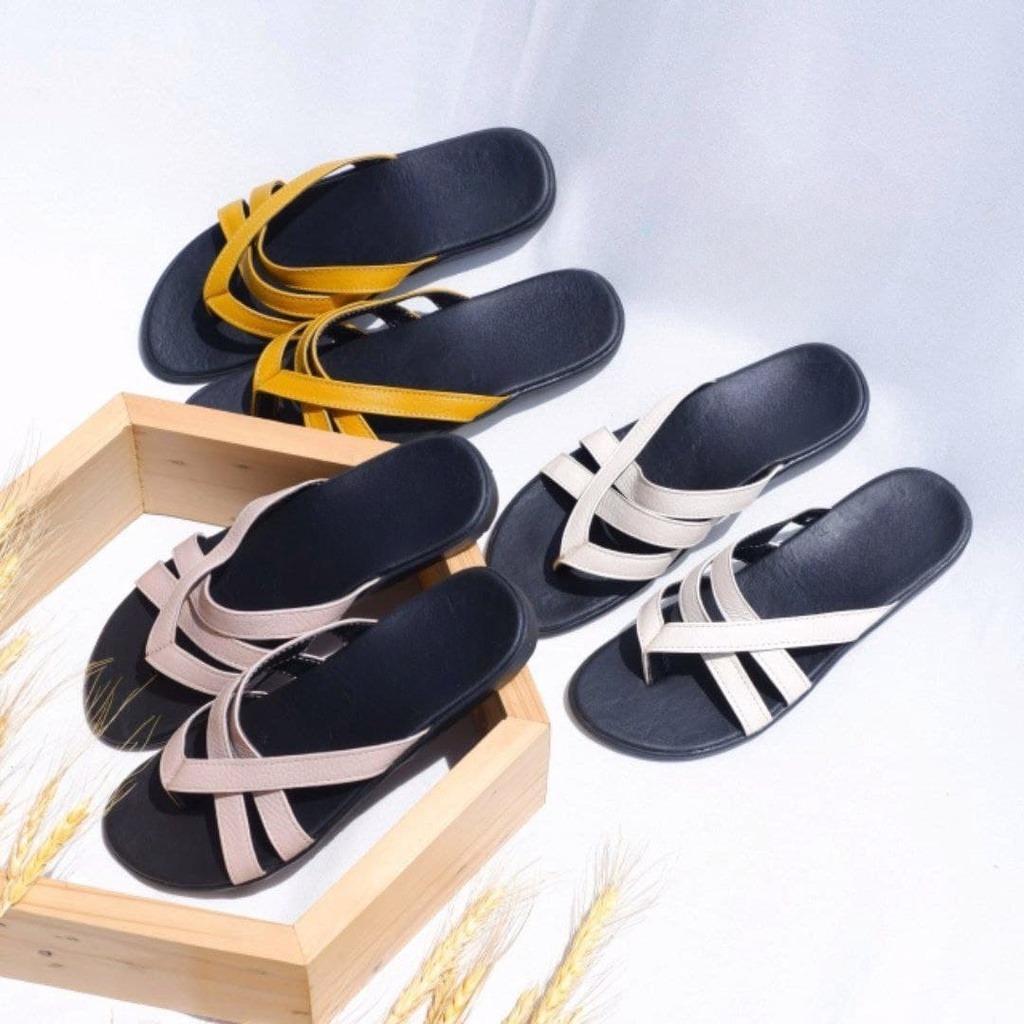 Sandal Papirut Sendal Teplek Kulit Slip Slop Sandal Kulit Wanita Papirut