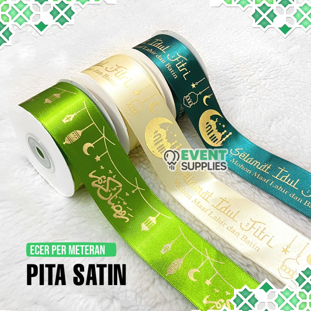 

[Eceran] 1Meter Pita Satin Parcel Sablon Ramadhan Per Meter Pita Parsel Hampers Hari Raya Lebaran 1 Meter