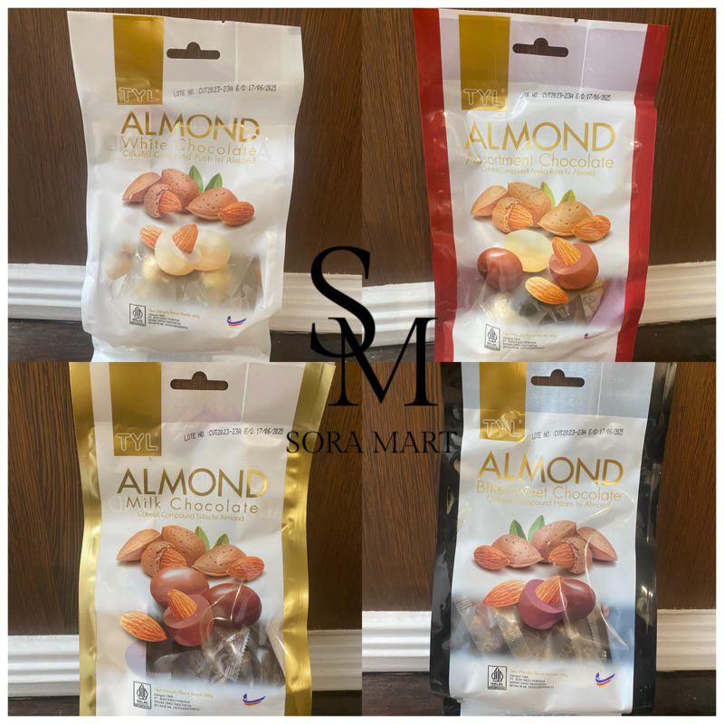 

TYL ALMOND WHITE CHOCOLATE MILK CHOCOLATE ASSORTMENT CHOCOLATE DARK CHOCOLATE COKELAT ALMOND PUTIH HITAM CAMPUR SUSU