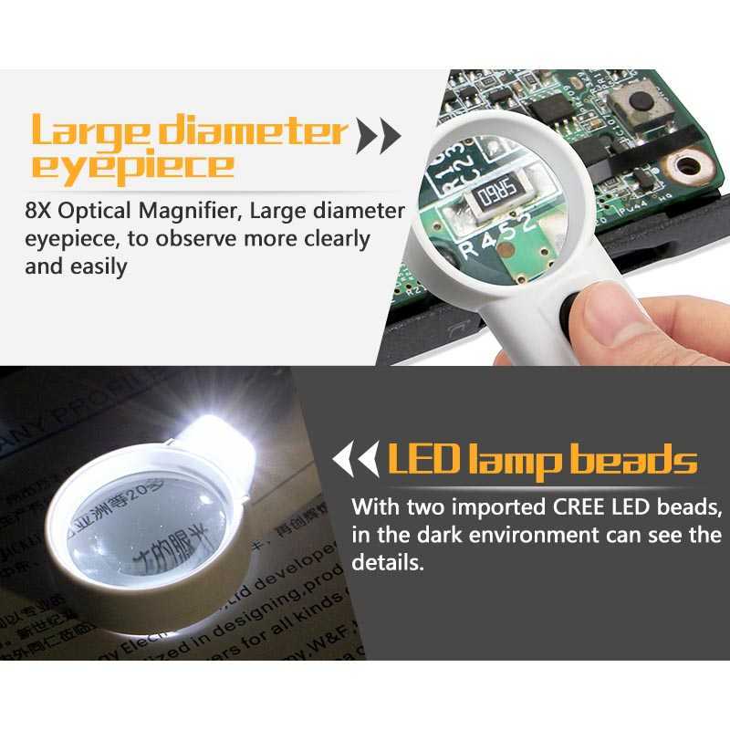 

Kaca Pembesar Handheld Magnifiying Glass Lup with 2 LED 35mm 8X - JM-Z19