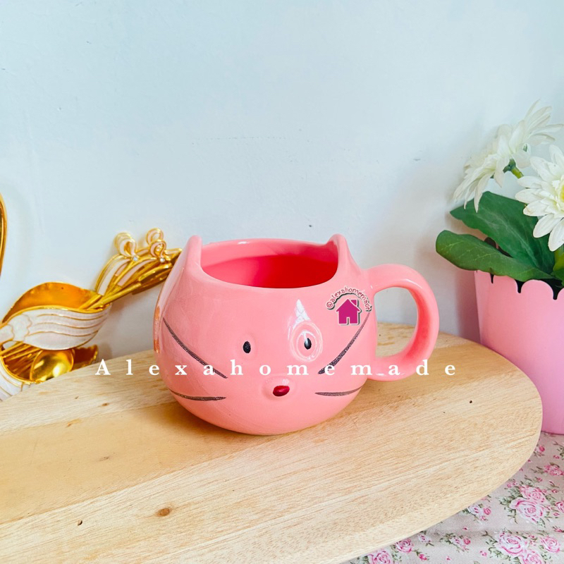GELAS KUCING KERAMIK PINK (satuan) - cangkir teh/cangkir kopi/cangkir lucu/gelas unik