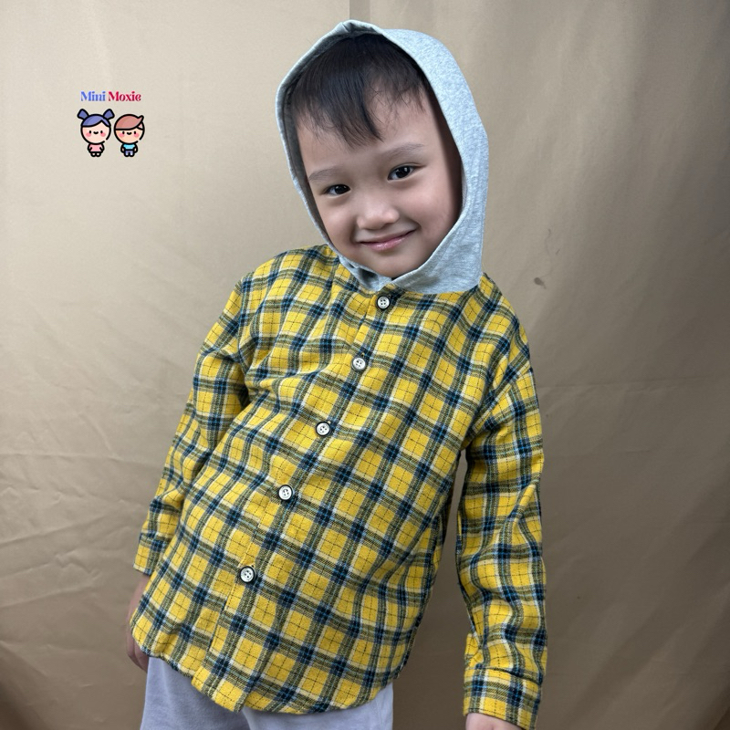 Pakaian Anak - CHECKER Hoodie Shirt - Kemeja Topi Kotak Anak Cowo Premium - MiniMoxie