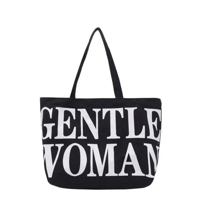 TAS WANITA GENTLE WOMAN CANVAS BESAR / TOTEBAG GENTLE WOMAN HITAM PUTIH / TAS SLEMPANG WANITA CANVAS