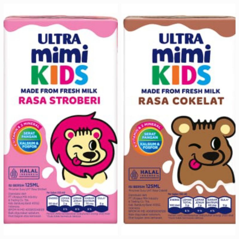 

susu uht ultra mimi kids rasa stroberi dan cokelat 125ml