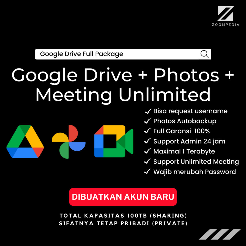 Google Drive Bonus Google Photos + Google Meet unlimited Lifetime Bergaransi
