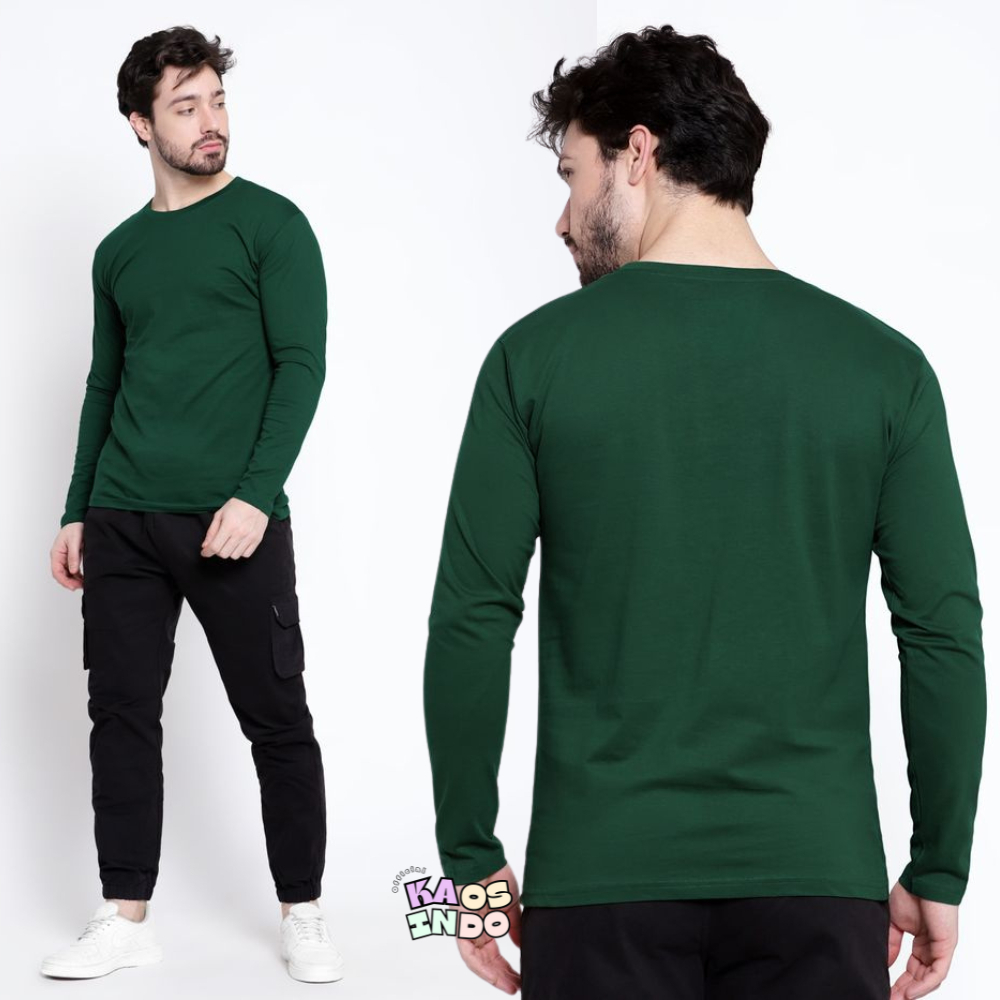 KAOS POLOS PREMIUM COTTON LENGAN PANJANG  HIJAU BOTOL