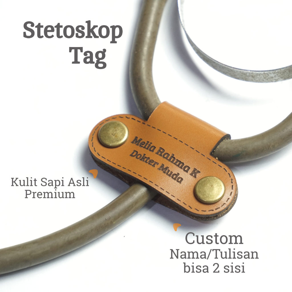 

Stetoskop Name Tag Kulit Asli Custom Nama Tulisan Stetotag Stetostag