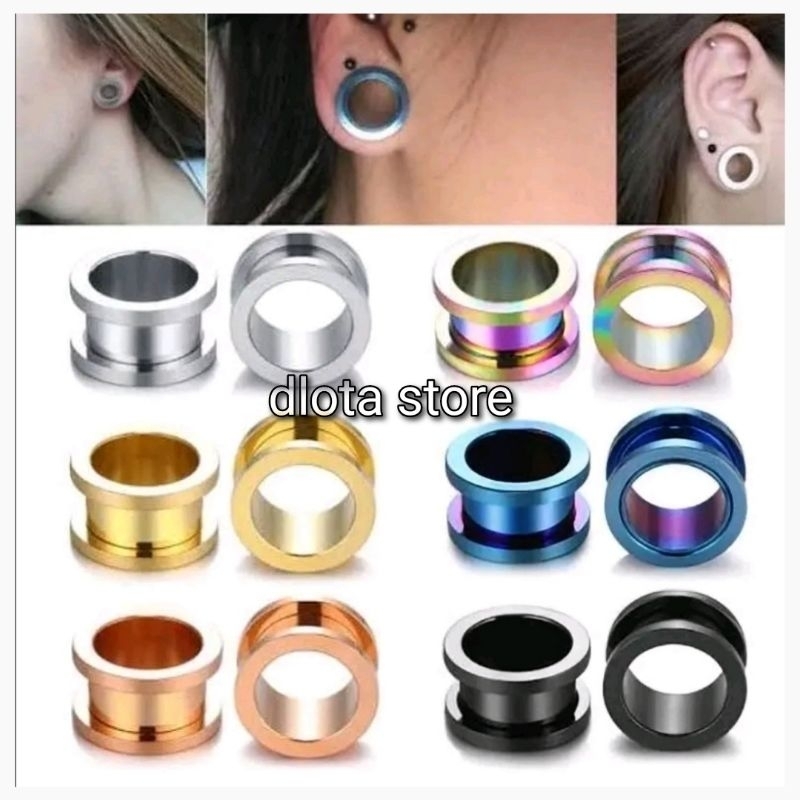 Anting Piercing Anting Plug Ear Plug Titanium Stainless Steel Anti Karat Anti Luntur Pria Wanita War