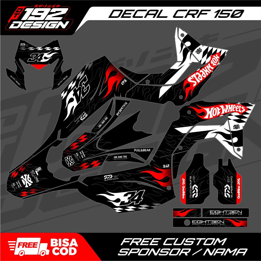 Decal Crf 150 Full Body Hitam Motif Hotwheels - Decal Custom Crf 150 Hologram