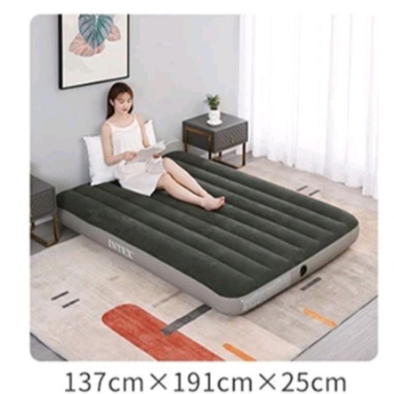 Kasur Angin INTEX Double Hijau 137cm x 191cm Prestige Downy Kasur Camping Dapet Pompa kasur Battery 