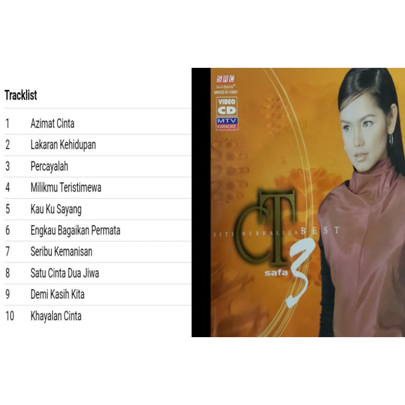 vcd siti nurhaliza album best ct 3 safa 2001