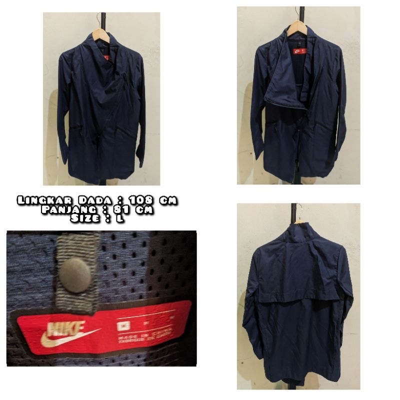 Long outer Jaket Wanita Merk Nike Warna Biru Navy Second Original.