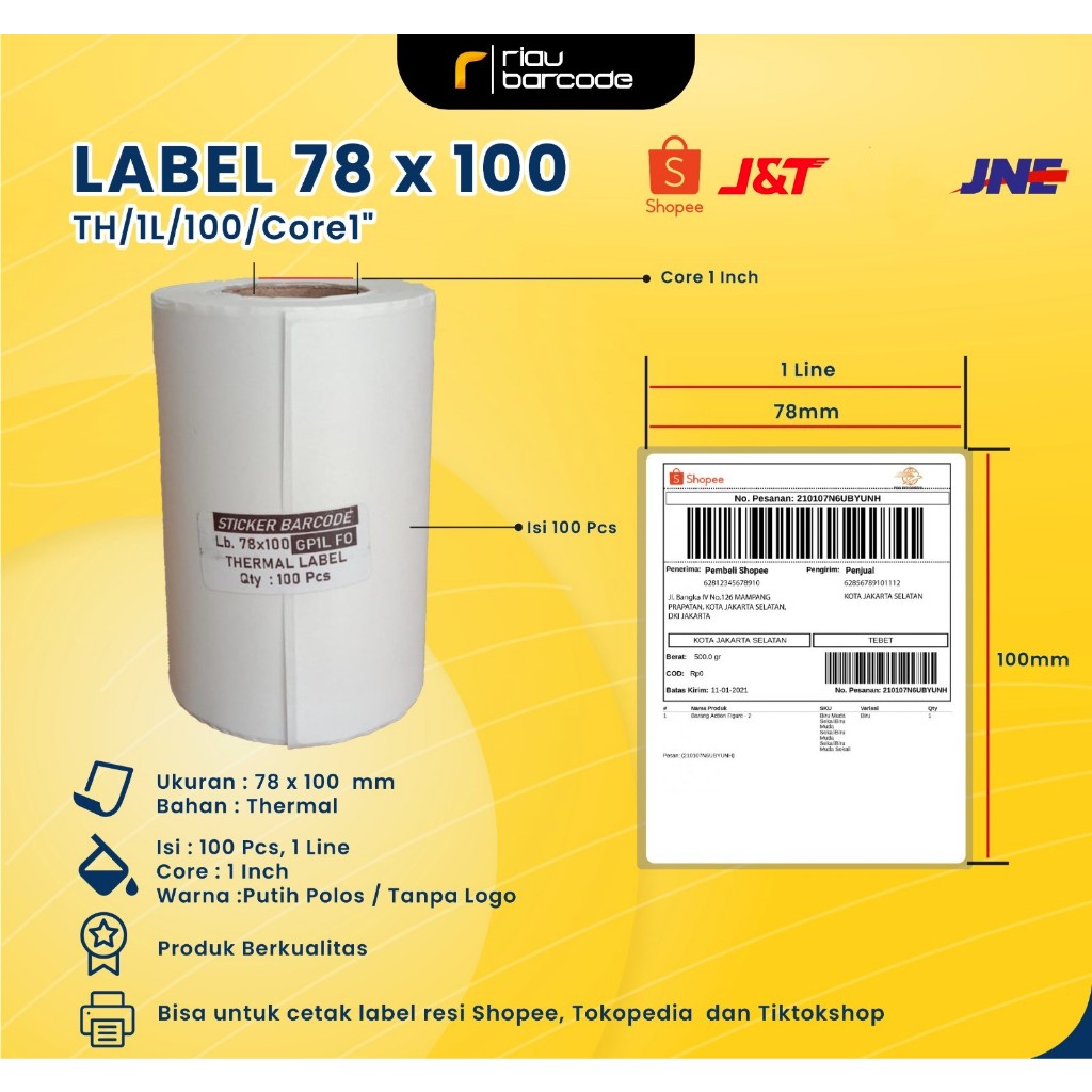 

LABEL THERMAL 78 X 100 / LABEL RESI THERMAL ISI 100 PCS