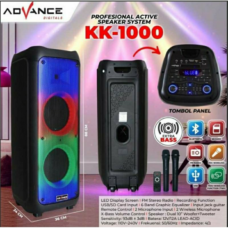 SPEAKER PORTABLE ADVANCE KK1000 DUAL 10 INCH SPEAKER PORTABLE ADVANCE