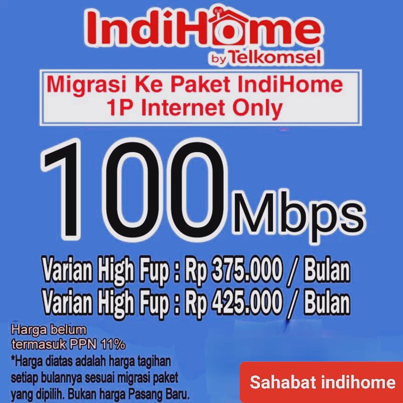 Migrasi paket 100 Mbps 1P jitu Only internet