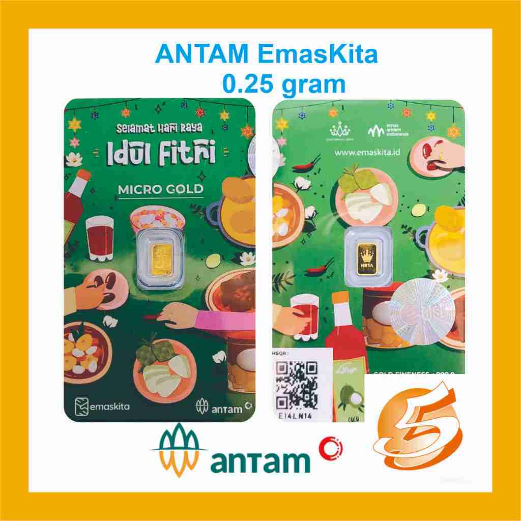 Emas Logam Mulia ANTAM HARTADINATA EMASKITA 0,25 0.25 Gram Edisi Idul Fitri Lebaran Ukuran Kecil Mic