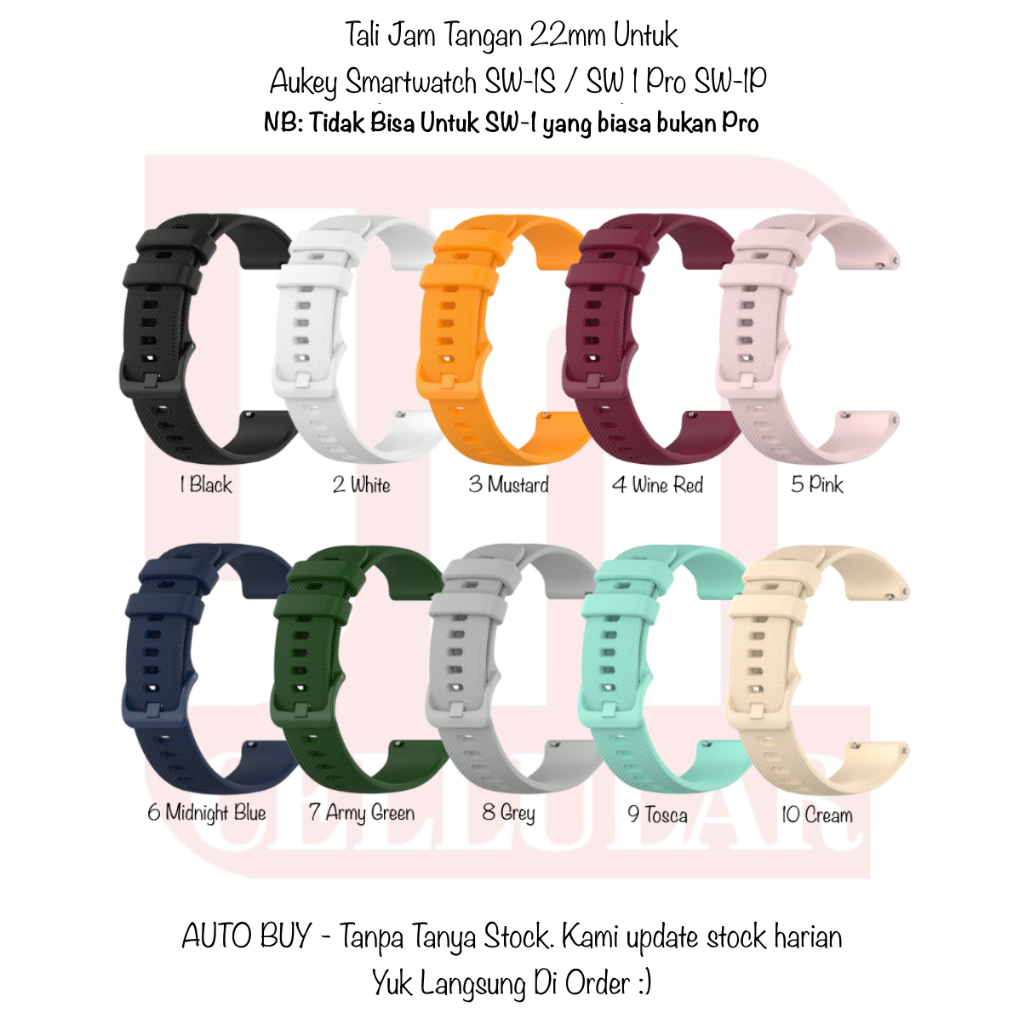 OYE 22mm Strap Aukey Smartwatch SW-1S / SW 1 Pro SW-1P - Tali Jam Tangan Silikon Rubber Karet Pria W