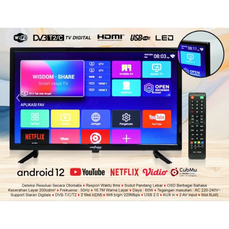 Android TV Smart Advance ADV-2430A TV HD 24″inch TV Digital