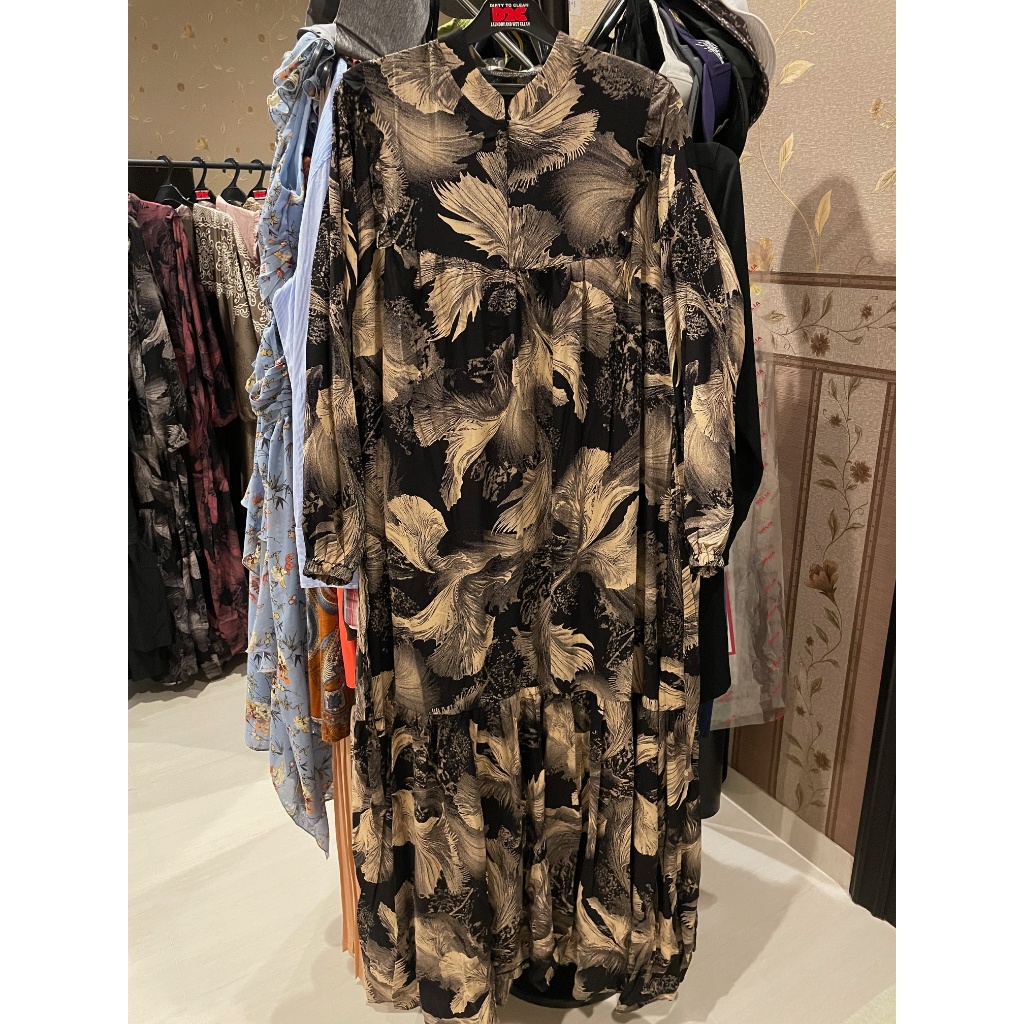 Gamis Katun Motif Warna Hitam Gold