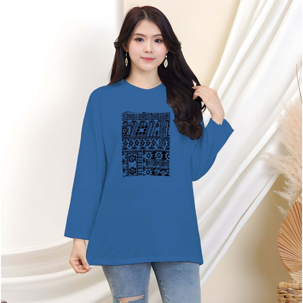 KAOS OVERSIZE LENGAN PANJANG WANITA MOTIF BATIK HITAM