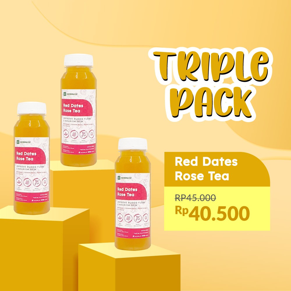 

Herbaleo Triple Pack Red Dates Rose Tea 250ml Teh Mawar Kurma Merah Membantu Melancarkan Pencernaan