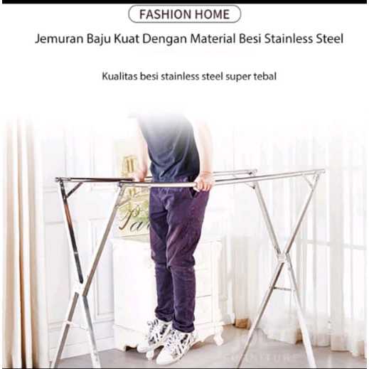 Jemuran baju, jemuran pakaian lipat stainless steel, jemuran jumbo anti karat, jemuran