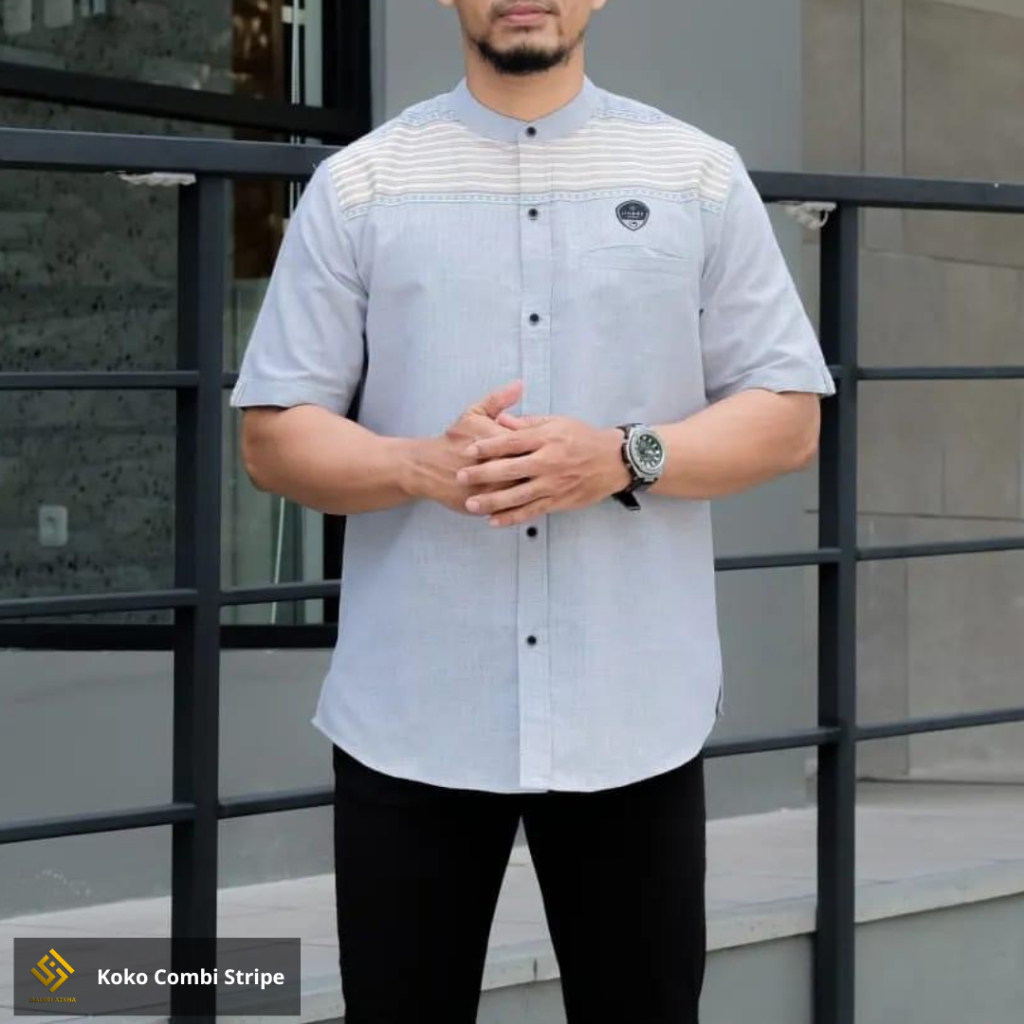 Baju Koko Pria Filafil Combi Stripe Batik ILNAF Terbaru Premium Adem Berkualitas Kemko Modern