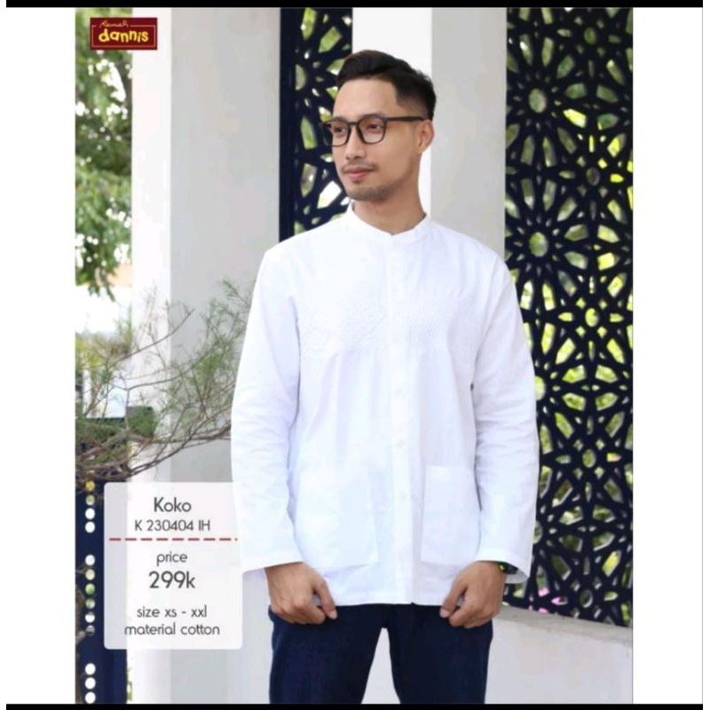 KOKO DANNIS MURAH - TERBARU - KOKO PUTIH - LENGAN PANJANG - ATASAN PUTIh MUSLIM - KANCING DEPAN - DA