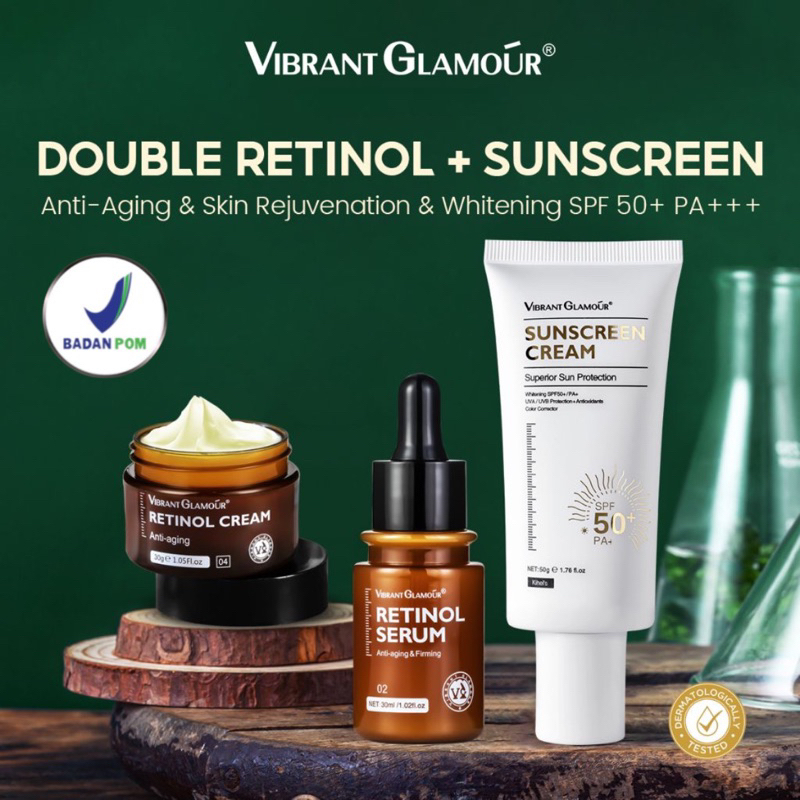 [BPOM] Vibrant Glamour set Anti Aging Retinol Cream + Retinol Serum + Sunscreen SPF 50 PA+