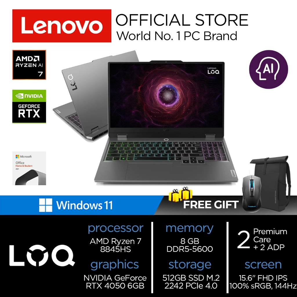 Lenovo LOQ 15AHP9 | Ryzen 7 8845HS RTX4050 8GB 512GB W11+OHS