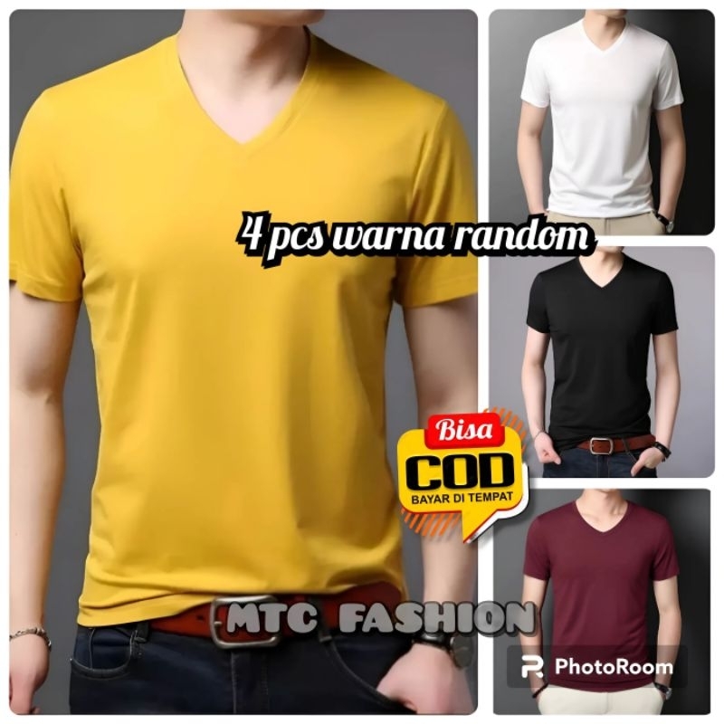 Paket hemat 4pcs. Kaos polos distro pria dewasa model leher V