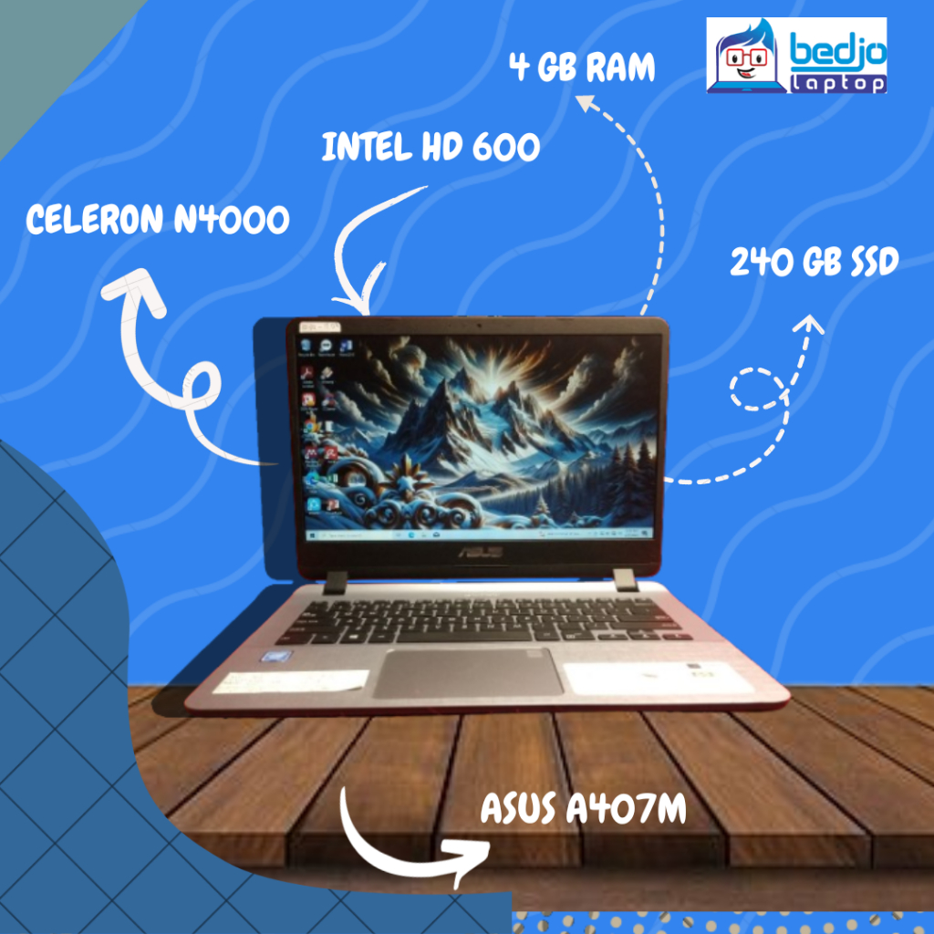 TERKEREN, ASUS A407M, CELERON N4000, KD BRG 8004, Laptop Asus, Laptop Second, Laptop Murah